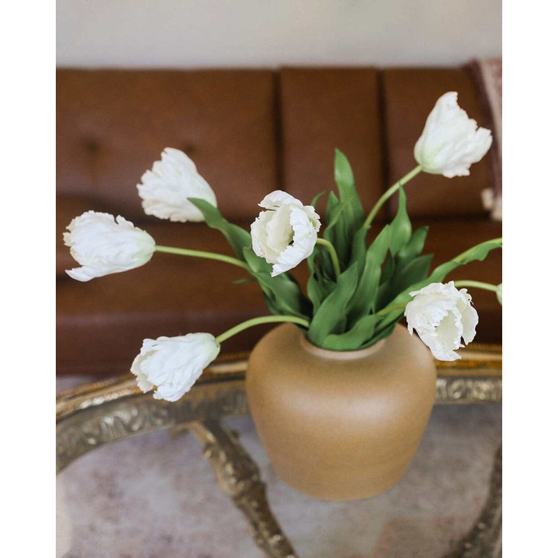 Real Touch Lemon Parrot Tulip 27", White