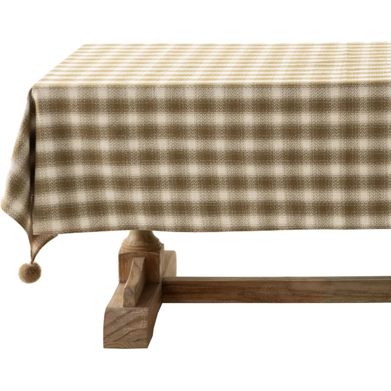Nappe 100% coton tissé brun avec pompons l 56 po x L 96 po, Brun, L 56 po x l 56 po