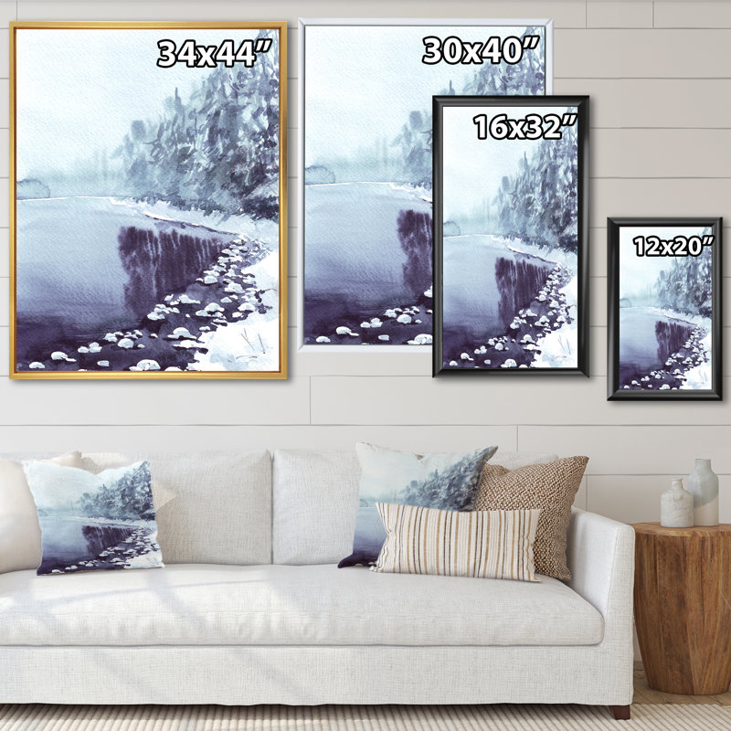 Paysage hivernal enneigé - Peinture sur toile, H 33 po x l 25 po x P 1 po, Cadre noir