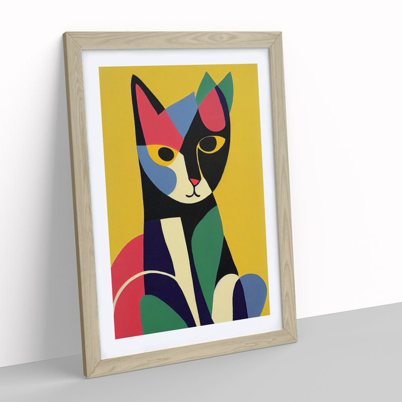 Cat In Abstract No.2 Framed Print, 34cm H x 25cm W x 2cm D, Oak Framed