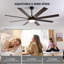 Ventilateur de plafond noir et noyer foncé en métal et bois pour le salon avec télécommande et circulation d'air saisonnière
