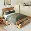 Structure de lit avec rangement moderne en bois avec 6 tiroirs, lit plateforme avec support en lattes de bois-947676237