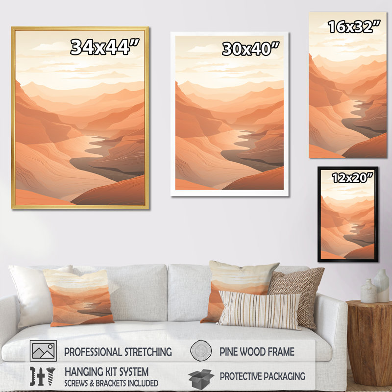 Canyon Canyon Scenery Minimalisme III - Canyon, impression sur toile, H 32 po x l 24 po x P 1 po, Cadre naturel flottant
