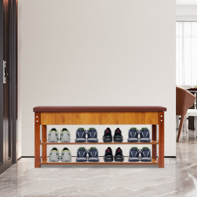 Solid Wood Shoe Rack Bench Shoe Organizer Bench For Entryway 220.46Lbs Weight Capacity
