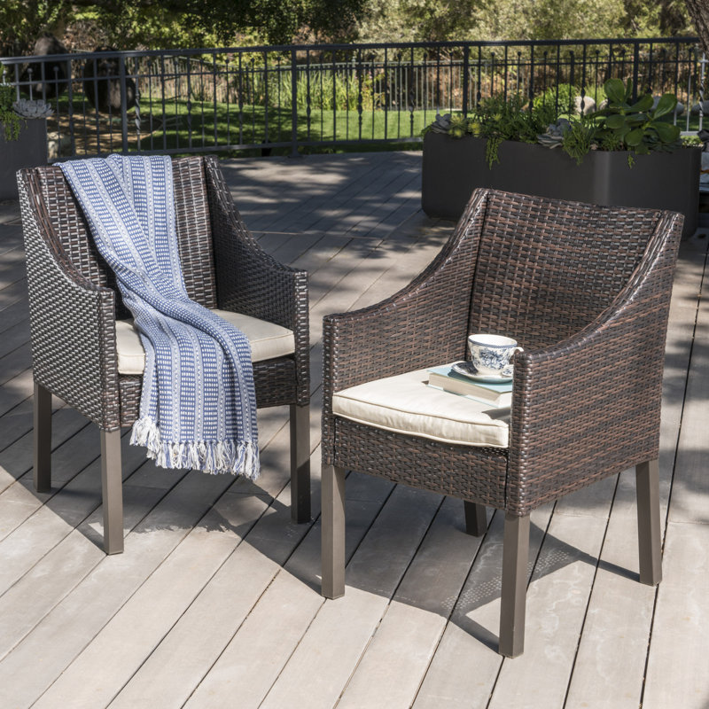 Amarveer Premium All-Weather Wicker Outdoor Dining Armchair with Cushion, Brown