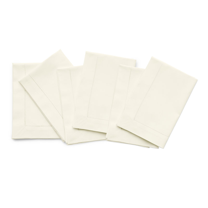 Cotton Linen Hemstitch Dinner Napkins, Ivory