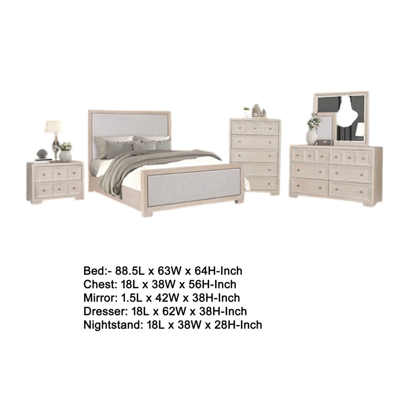 Ensemble de chambre à coucher pour grand lit 5 pièces Kizie, commode, table de chevet XL, brun-gris fauve