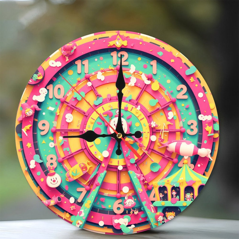 Décoration d'horloge murale à thème clown coloré