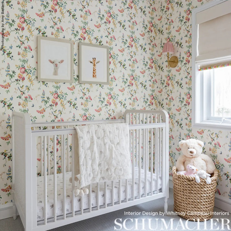 Chickadee Floral Wallpaper, Sky