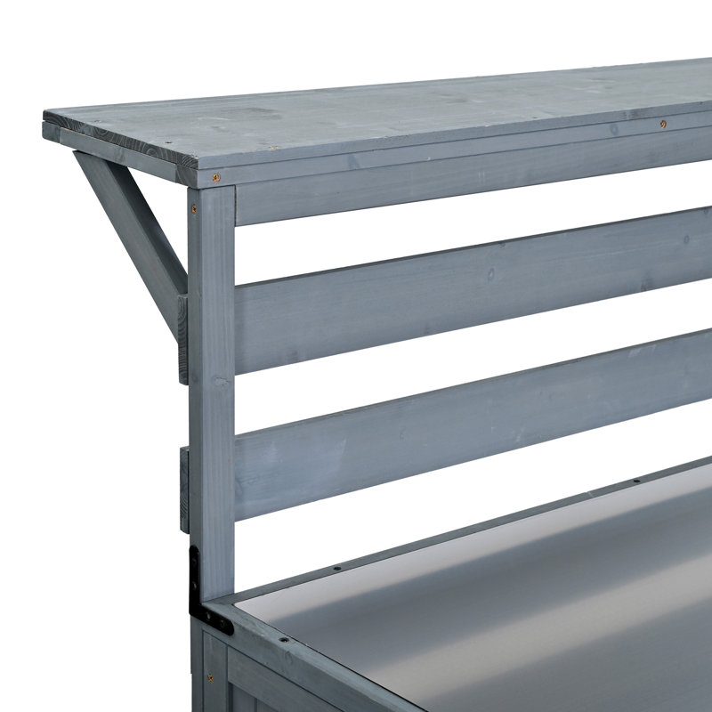 Chariot de cuisine en bois massif avec plateau en acier inoxydable 62,3 po, Grey