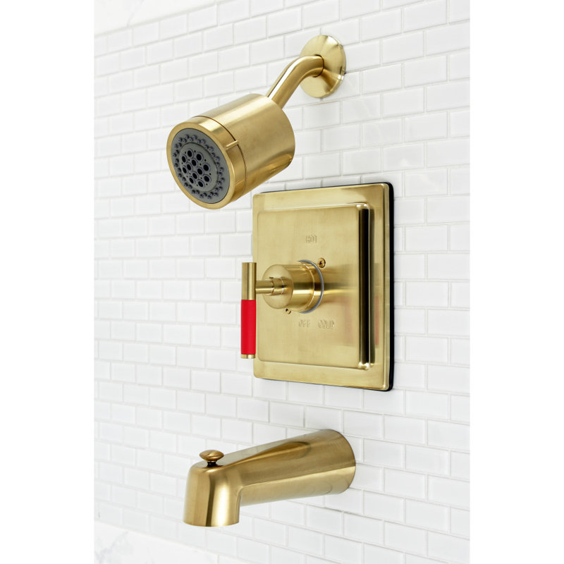 Kingston Brass Kaiser Single-Handle Pressure Balanced Tub and Shower Faucet, Brushed Brass