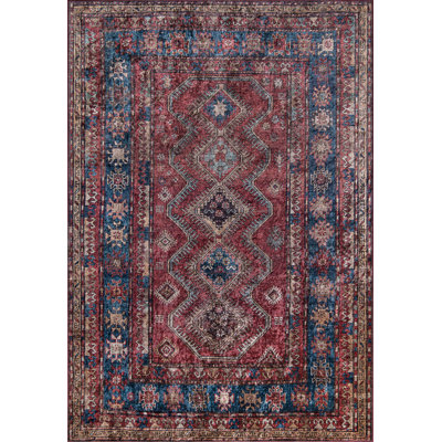Tapis oriental bourgogne / bleu / doré tissé à la machine Katherine