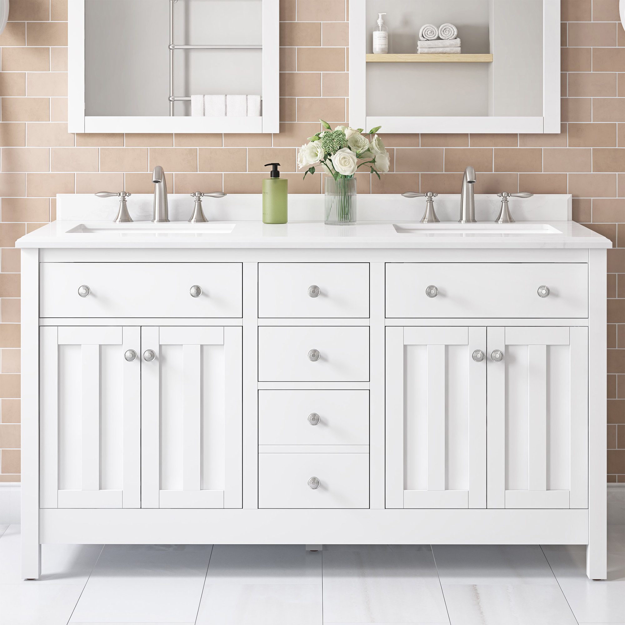 Ove Decors Newcastle 60 In. Double Sink Bathroom Vanity In Pure White ...