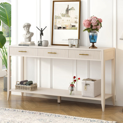 Console 60 po avec 3 tiroirs, table de hall d'entrée en bois avec tablette de rangement, canapé de style campagnard pour salon, couloir, vestibule, vestibule, couloir (beige)