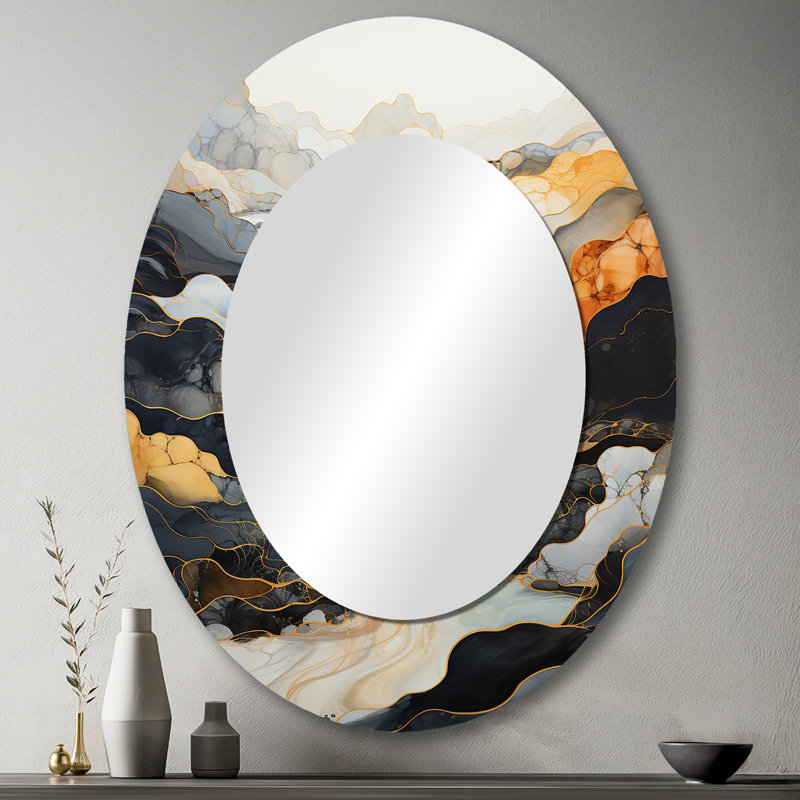 Miroir mural ovale sur métal en forme de ruisseau sans fin III, 43 po x 33 po