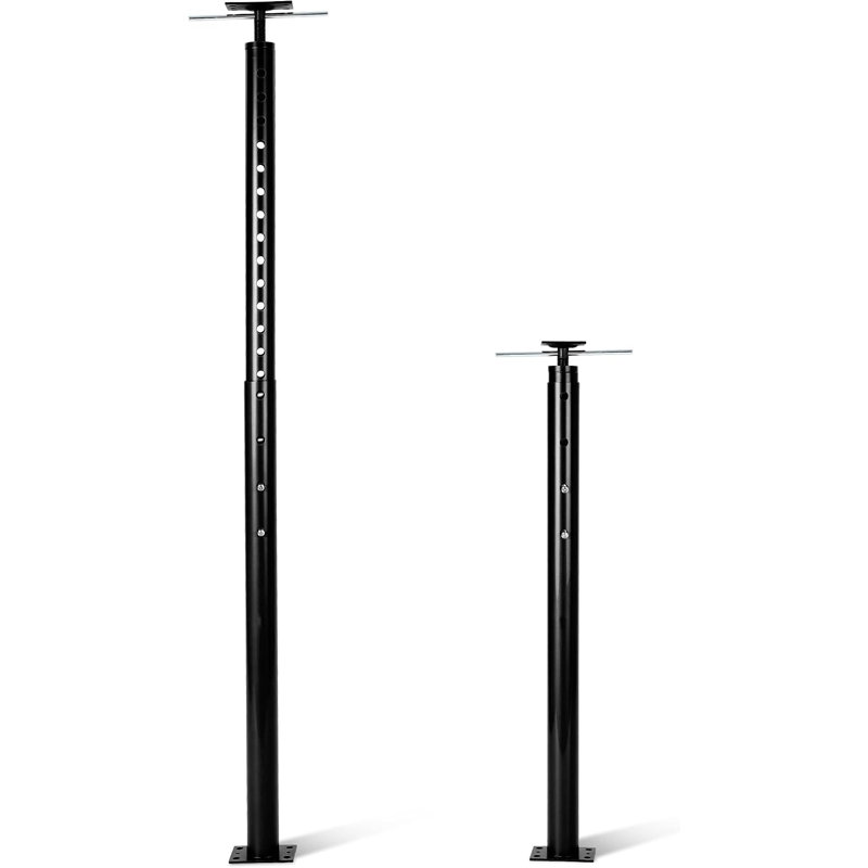Paquet de 2 poteaux à cric en acier robustes réglables avec plaques pivotantes, ajustement de hauteur sans outil et goupilles de verrouillage pour le levage de la solive du sous-sol, le nivellement de la fondation et le soutien structurel