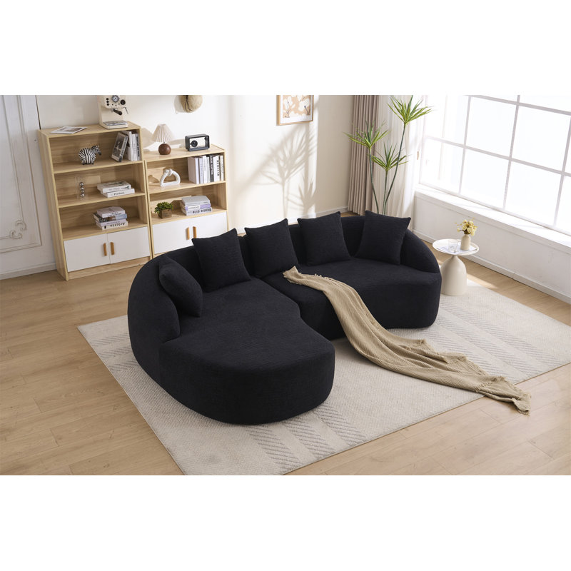 Canapé modulaire en L à compression avec méridienne incurvée Compression, Chenille noir