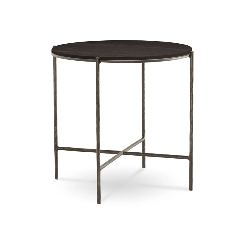 Anna Solid Wood End Table, Raven, Burnished Iron