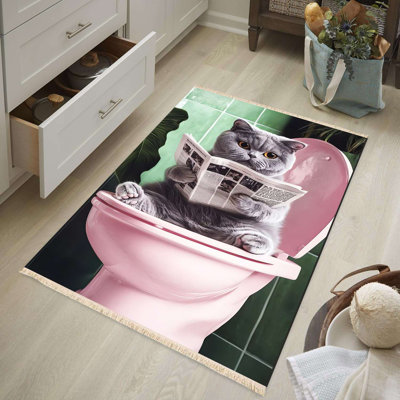 Tapis fantaisie lavable à la machine 100% coton 4 pi x 6 pi Tabby Morning News