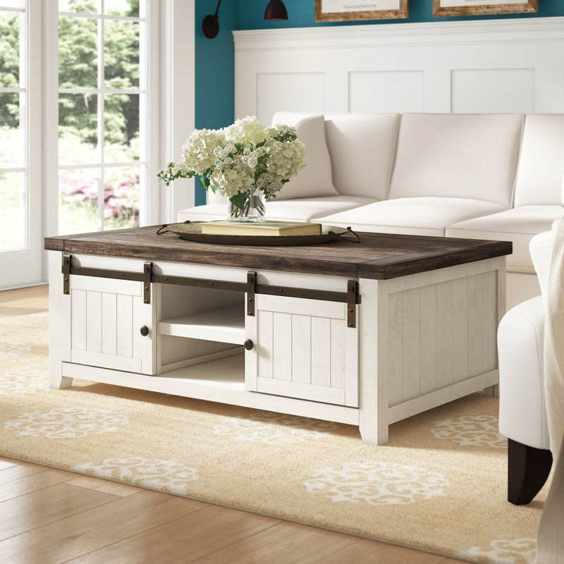 Karley Solid Wood Coffee Table with Storage, White