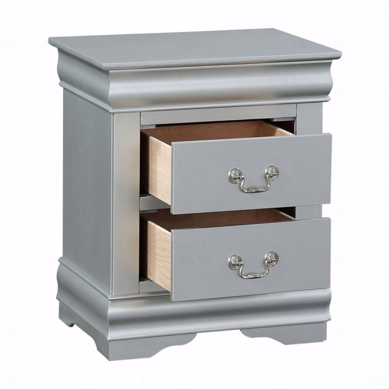 Table de chevet 2 tiroirs, Argent argent