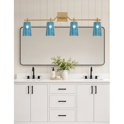 Barre d'éclairage de salle de bain 4 lumières Corbin en verre vieilli avec verre dégradé bleu l 4,5 po x H 6,5 po