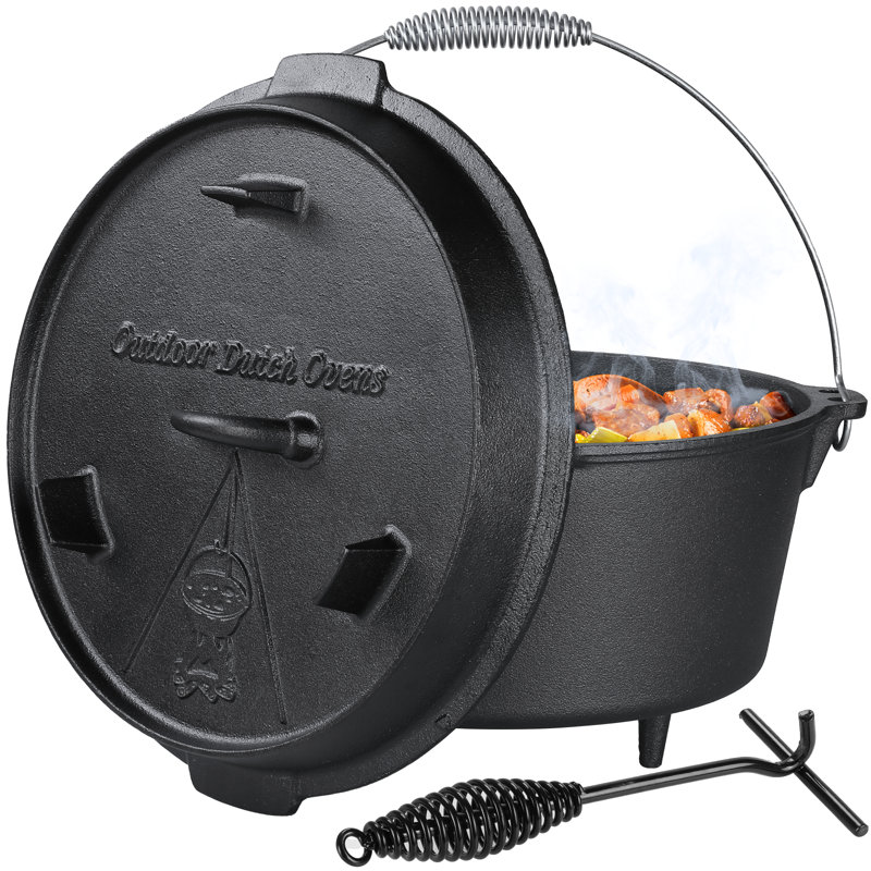 Pirecart Dutch Oven Pot with Lid,  Cast Iron Dutch Oven, with Lid Lifter Handle, Stand & Dual Function Lid Griddle for Home Cooking ,Baking (Black)