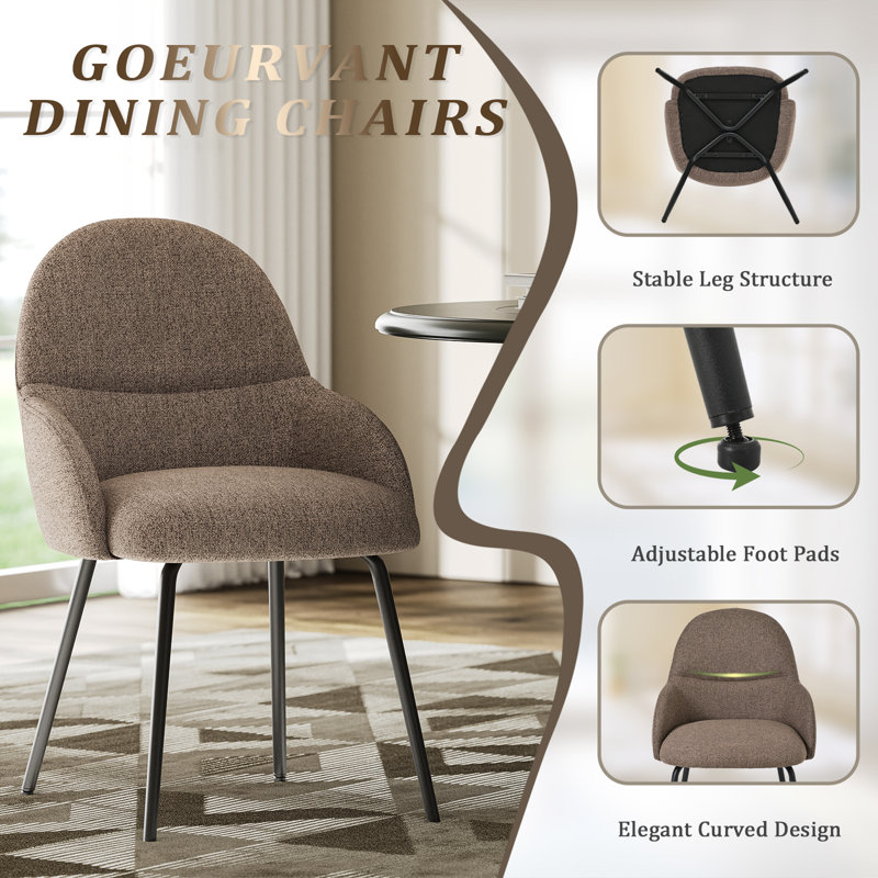 Antin Modern Upholstered Dining Chair with Armrest, Dark Brown Linen