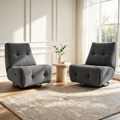 Fauteuil inclinable électrique pivotant et oscillant en tissu de 32,3 po de largeur, moderne et doux au toucher avec ports de charge (ensemble de 2)