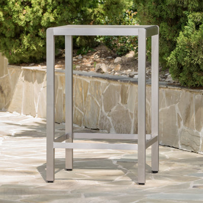 Table de bar d'extérieur en aluminium avec plateau en verre de 43 po, finition grise