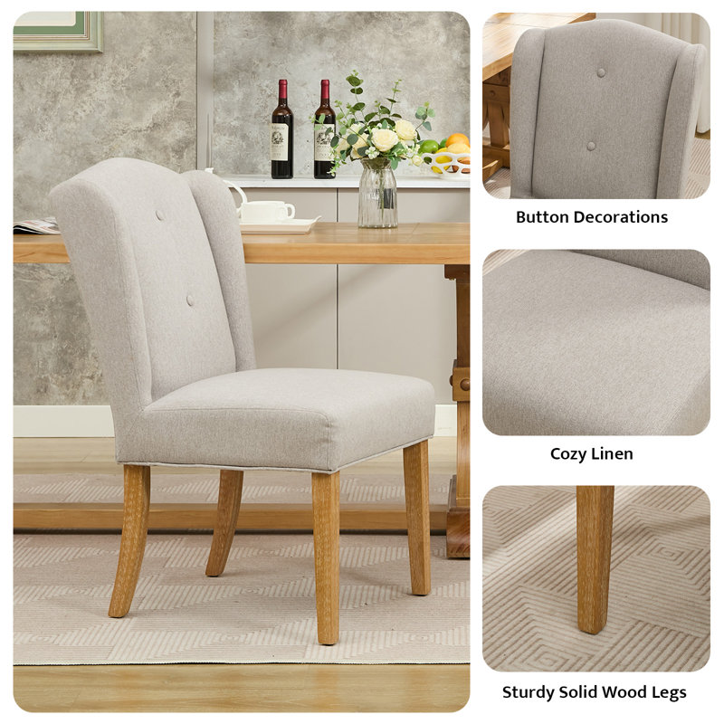Bozhana Upholstered Tufted Wing Back Dining Chair (Set of 2), Gray, Oak