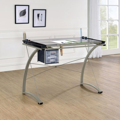 Coridan Smoked Tempered Glass Drafting Table Office Desk