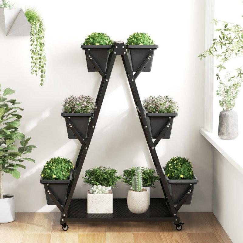 Black 3-Tier Vertical Raised Garden Bed with Wheels and Planter Boxes