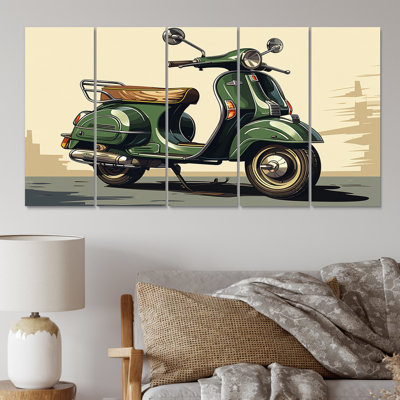 «Green Scooter Retro Electric I» sur toile, reproduction de 5 pièces