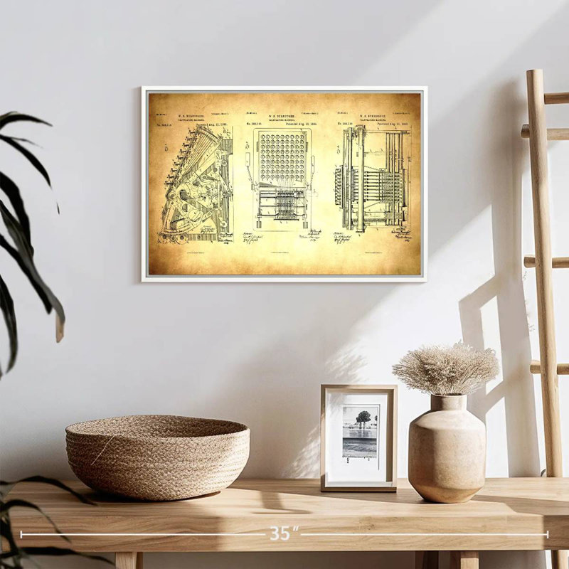 Machine à calculer 1888 Schenck, Cadre flottant blanc, 19 po x 13 po