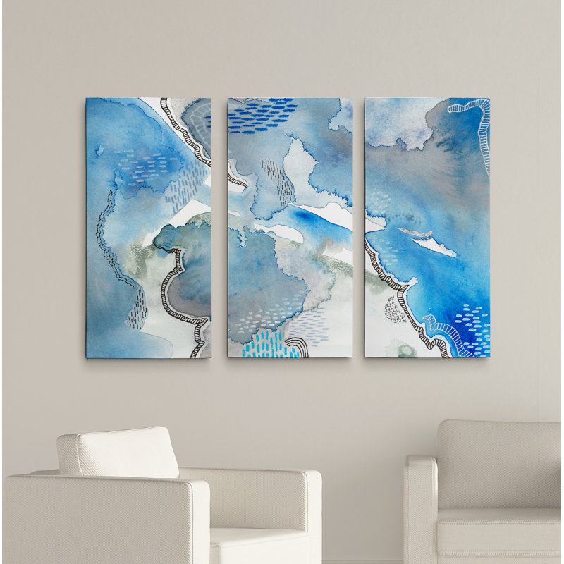 «A Premium Subtle Blues I Print», reproduction sur toile 3 pièces, H 24 po x l 36 po x P 1,5 po