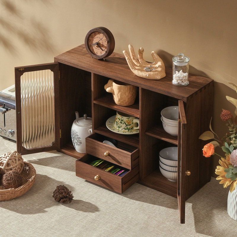 Buffet de cuisine en bois de noyer noir, armoire de comptoir avec rangement pour cuisine et salle à manger