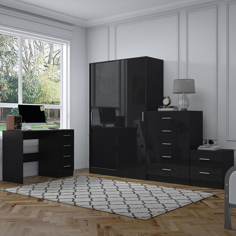 Eva Piece Bedroom Set, Black Gloss / Black Oak