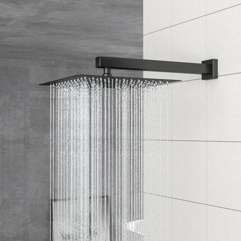 Pomme de douche double - Système de douche carré mural de 10 pouces avec valve brute, Noir mat