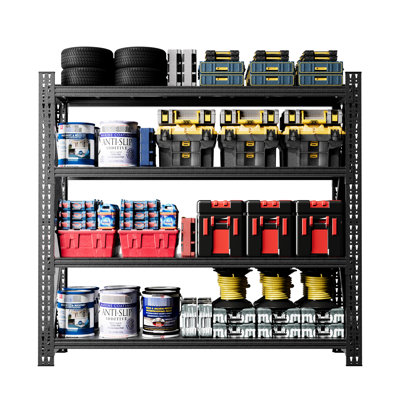 Très grande étagère en métal noir H 69 po x l 75 po x P 23,7 po avec 4 tablettes pour l'entreposage et l'utilisation industrielle, cadre renforcé - baleines en arc