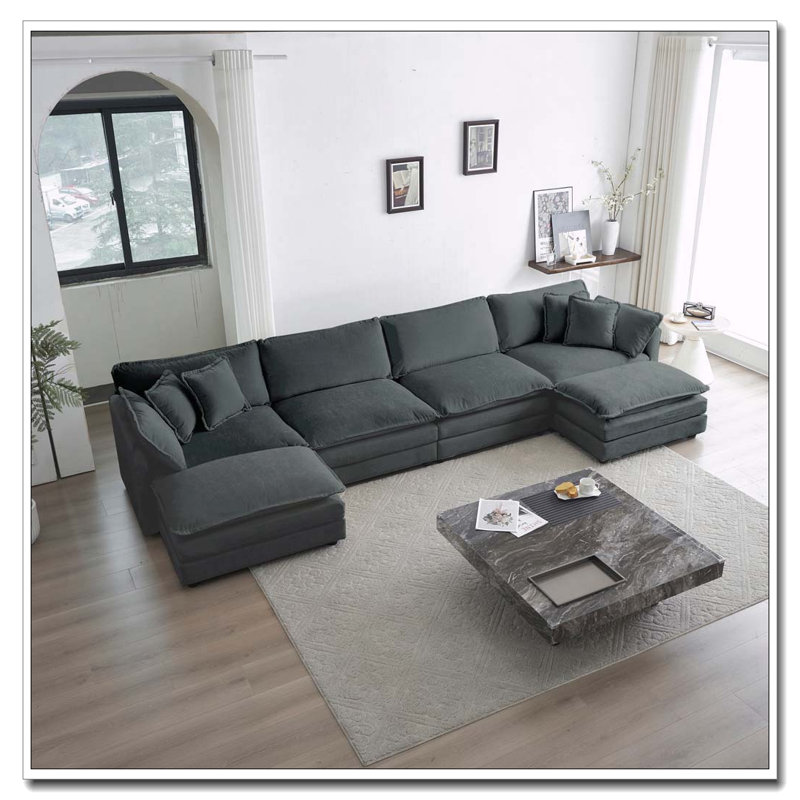 Canapé moderne en tissu pour salon, siège profond rembourré de grande taille, Vert + 4 sièges + 1 fauteuil