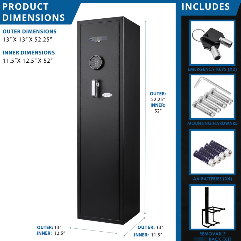 Coffre-fort approuvé pour carabine 4,33 pieds cubes - Accès sécurisé au clavier électronique. Convient aux fusils et aux accessoires. Pour la maison ou le bureau. Organisation de sécurité numérique Black Steel. Vaste espace