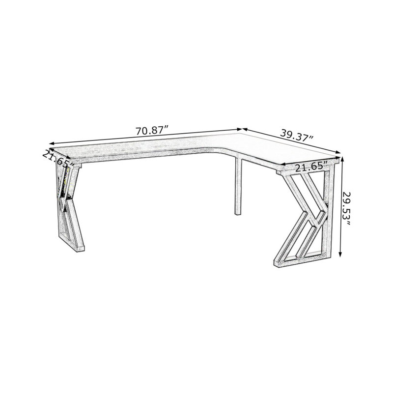 Household corner L-shaped solid wood black study desk and writing desk, Right Hand Return, 29.53'' H x 70.87'' W x 39.37'' D