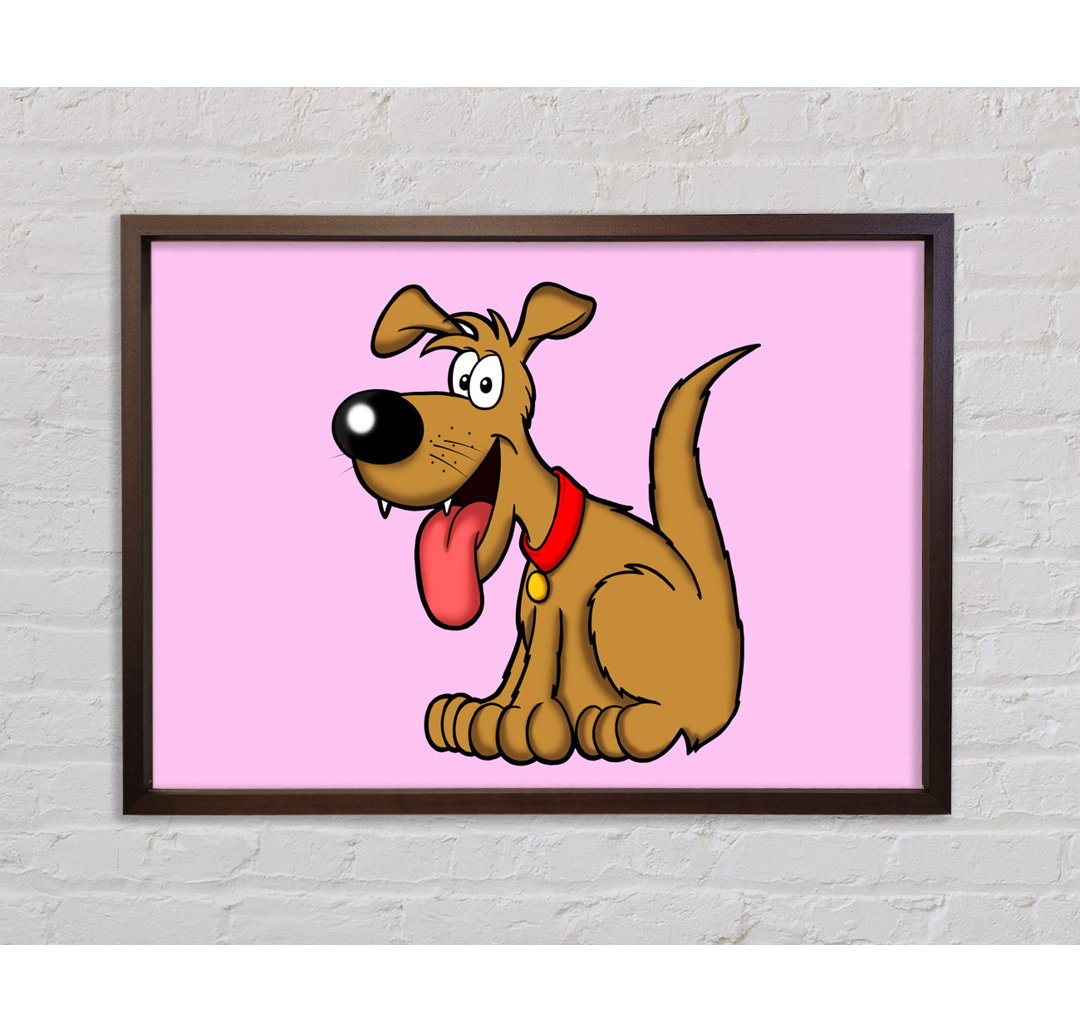 Happy Dog Cartoon With Tongue Out Pink - Einzelbildrahmen Kunstdrucke auf Leinwand