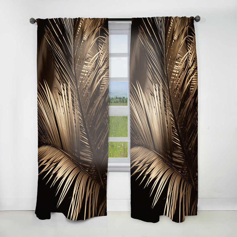 Sépia feuilles de palmier Serenity I - Rideau traditionnel - Velours obscurcissant - 1 panneau, L 52 po x L 63 po