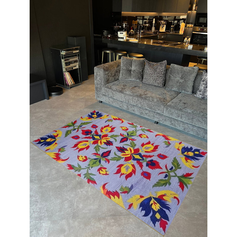 Tapis décoratif à motif floral mauve clair Paris Collection, Rectangle 4 pi 11,06 po x 9 pi 10,11 po