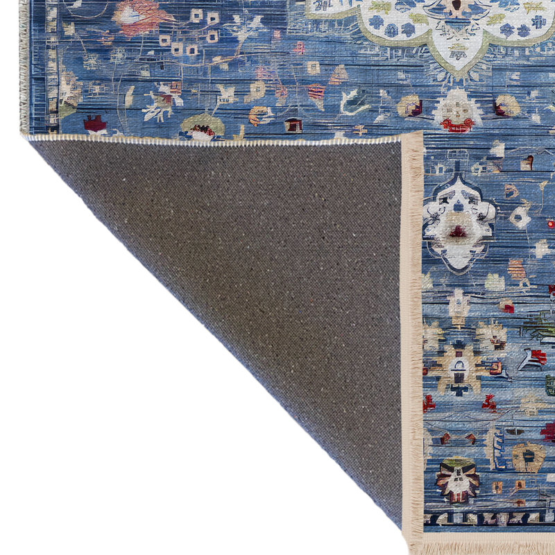 Tapis décoratif bleu à motif floral, Rectangle 3 pi 9,81 po x 4 pi 11,06 po