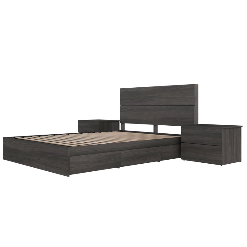 Milo 3-Piece Reversible Storage Bedroom Set, Bark Gray, Full