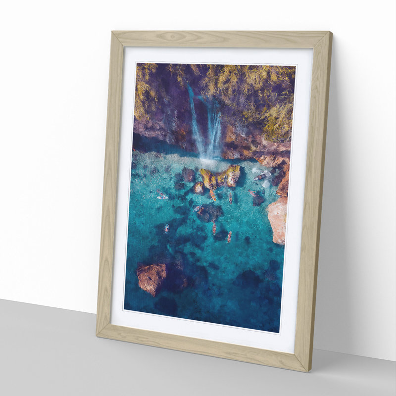 Waterfall in Nerja Spain - Picture Frame Graphic Art, Oak, 65cm H x 48cm W x 2cm D