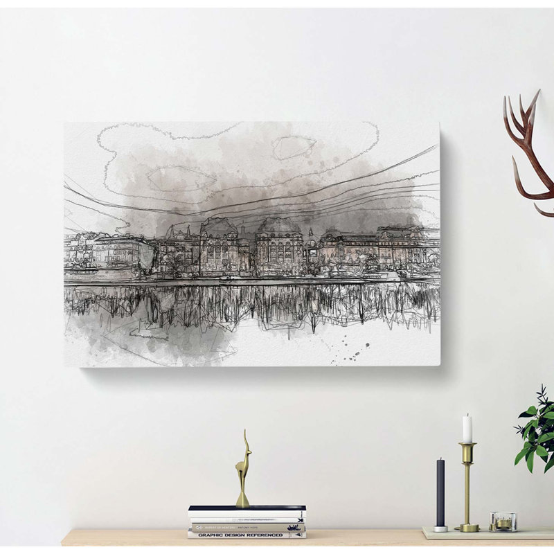 Reflection of Stockholm in Sweden in Abstract - Wrapped Canvas Drawing - Wrapped Canvas, 35cm H x 50cm W x 3cm D